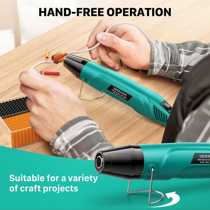 SEEKONE 350W Mini Heat Gun, Dual-Temp Model 500℉ & 842℉（260℃ & 450℃）Fast Heat Hot Air Gun with Overheat Protection and Reflector Nozzle for Heat Shrinking Tubes, Shaping, PVC Tubing（4.9FT） - Image 5